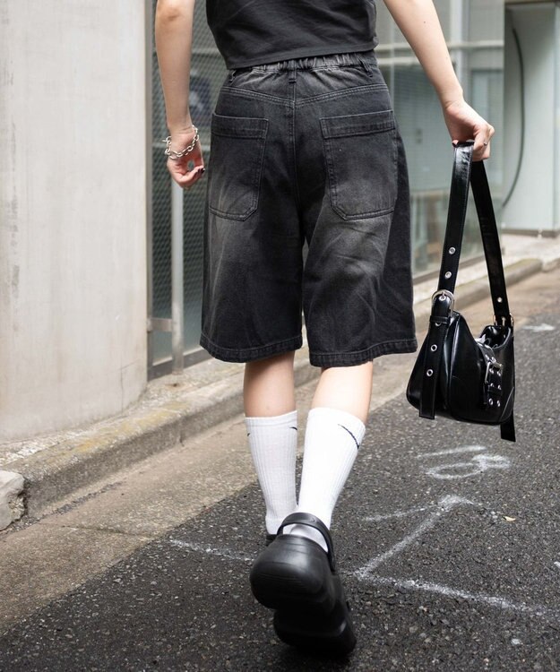 WEGO 【新色追加】ヴィンテージウォッシュデニムハーフパンツ ブラック