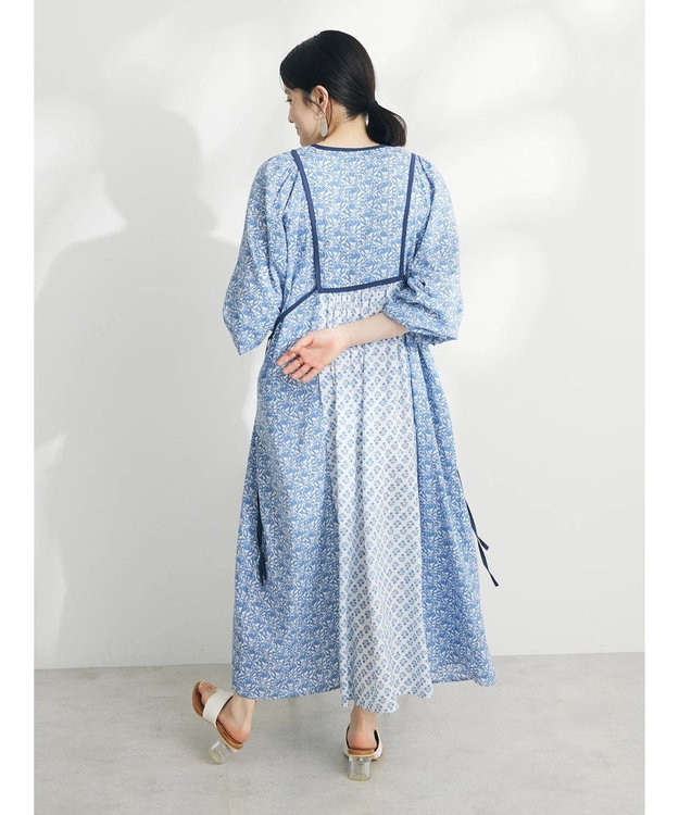 CRAFT STANDARD BOUTIQUE インド綿混エスニック切替ワンピース Blue