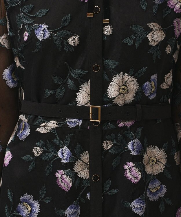 GRACE CONTINENTAL マルチ刺繍フレアワンピース ブラック