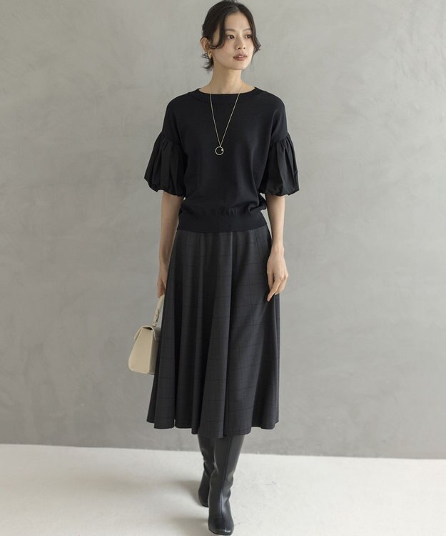 組曲 【ご好評につき追加予約 / 加藤ローサさん着用】ハンサムツイルフレア スカート チャコールチェック系3