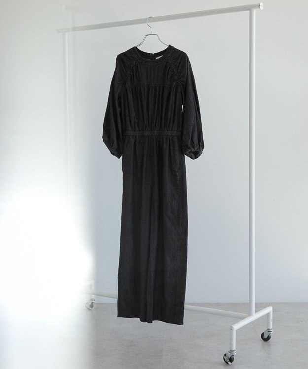 Green Parks ■ＥＳＣＡＲ　シャーリングデニムオールインワン Black