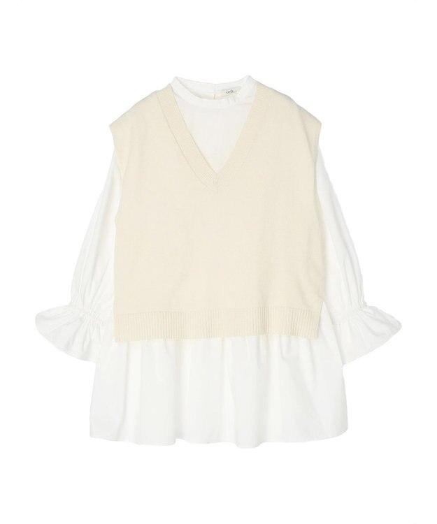 earth music&ecology ＳＥＴ２点Ｖネックベスト＋スタンドカラーチュニック Ivory