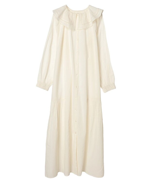 CRAFT STANDARD BOUTIQUE インド綿フリル衿ワンピース Ivory