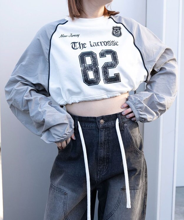 WEGO ナイロンスリーブナンバリングスウェット ホワイト