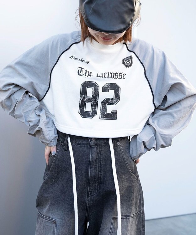 WEGO ナイロンスリーブナンバリングスウェット ホワイト