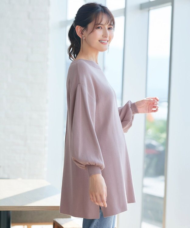 Tiaclasse L 【安田美沙子さん着用・洗える】ボリュームパフスリーブニットチュニック ピンクモカ
