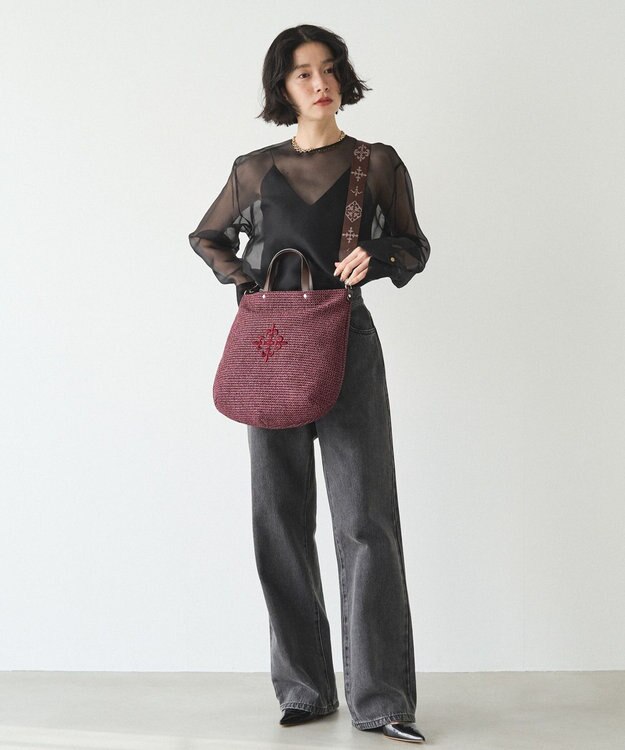 russet スリム2WAYトートバッグ <ナイロンラフィア>(CE-1717-WEB) Bordeaux