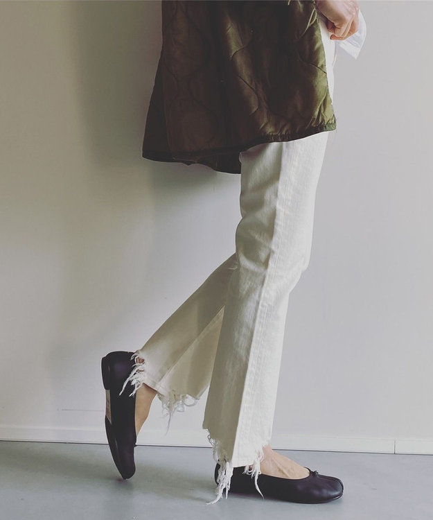 woadblue ブーティフレア ストレッチデニムパンツ ホワイト WHITE