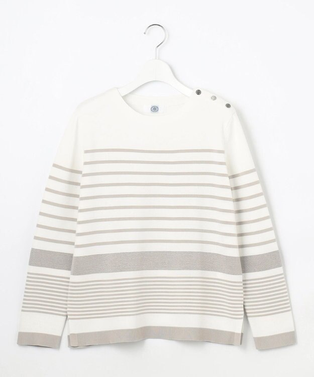 J.PRESS LADIES L 【洗える】Cotton Acetate パネルボーダー プルオーバー ニット グレー系