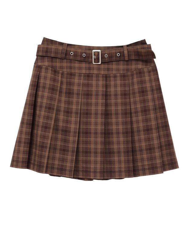 earth music&ecology ベルト付きプリーツミニスカート check