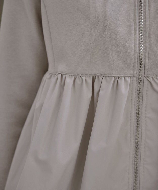 Tiaclasse L 【洗える】異素材ジップフレアパーカー グレージュ