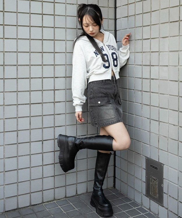 WEGO グラフィックショートZIPパーカー アッシュグレー