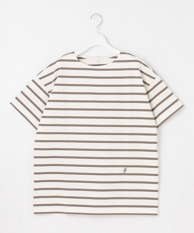 自由区 【洗える】ボーダーワイドBIG Tシャツ オフ×モカ