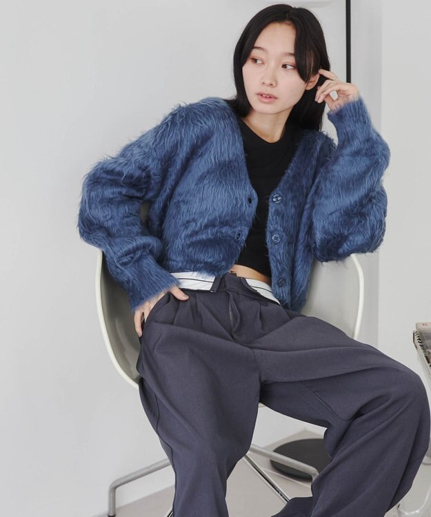 WEGO ファータッチニットショートカーデ ブルー