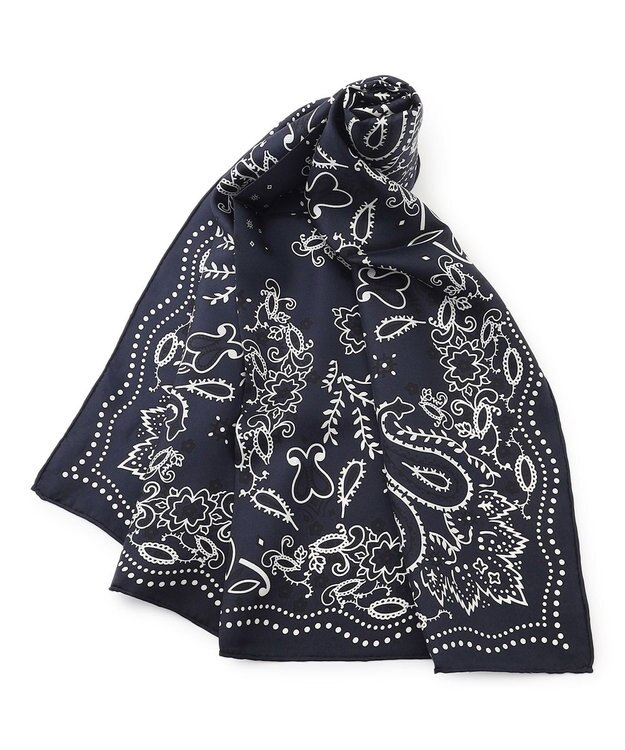 23区 manipuri カレイドバンダナ シルク スカーフ ネイビー系