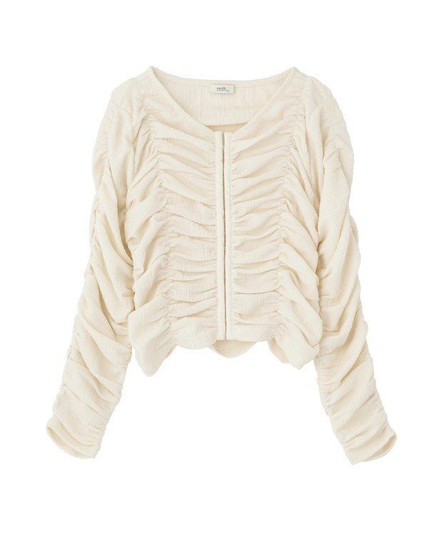 earth music&ecology フロントホックシャーリングトップス Ivory