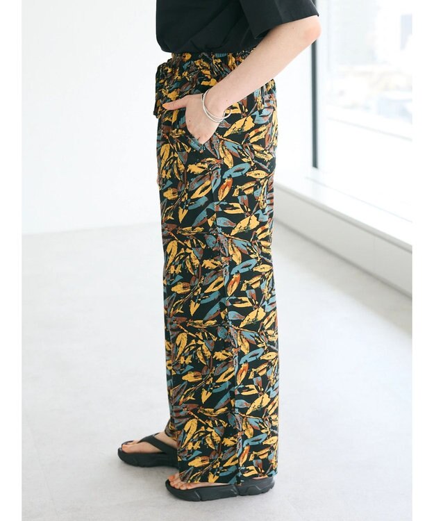 CRAFT STANDARD BOUTIQUE レーヨン柄プリントワイドパンツ Mustard
