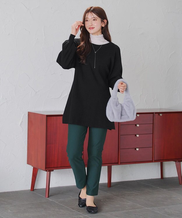 Tiaclasse L 【安田美沙子さん着用・洗える】ボリュームパフスリーブニットチュニック ブラック