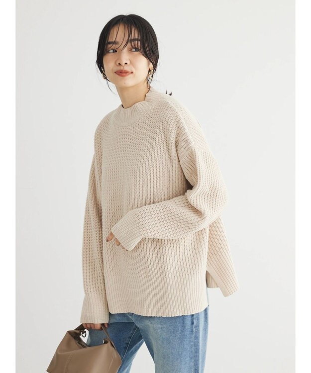 Green Parks ｍｏｋｏモール畦編みモックネックプルオーバー Off White