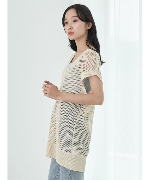earth music&ecology Ｖネックメッシュベスト Ivory