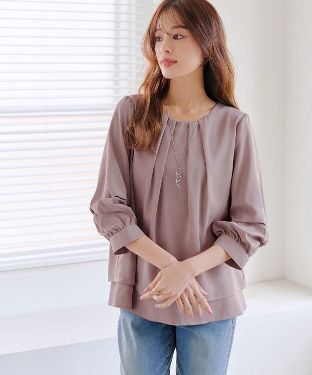 Tiaclasse 【新色追加・洗える】つまみタック袖レイヤードブラウス ピンクモカ