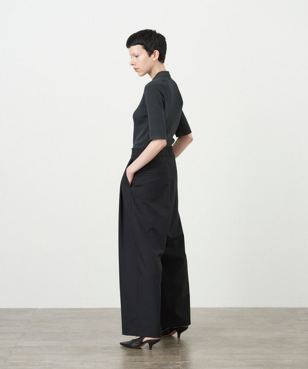 ATON WOOL TROPICAL | ワイドイージーパンツ BLACK