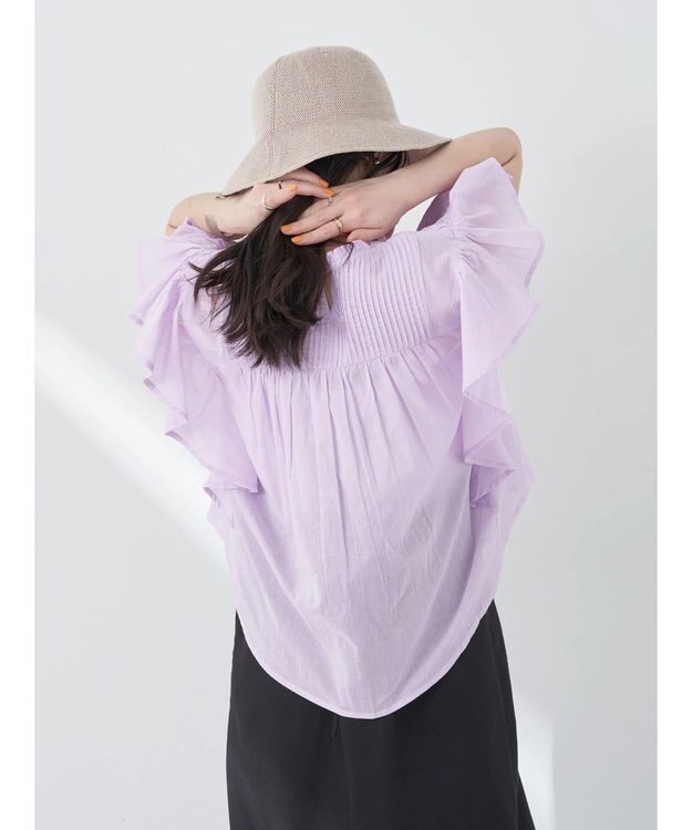 earth music&ecology コットンボイルフリルブラウス Light Pink