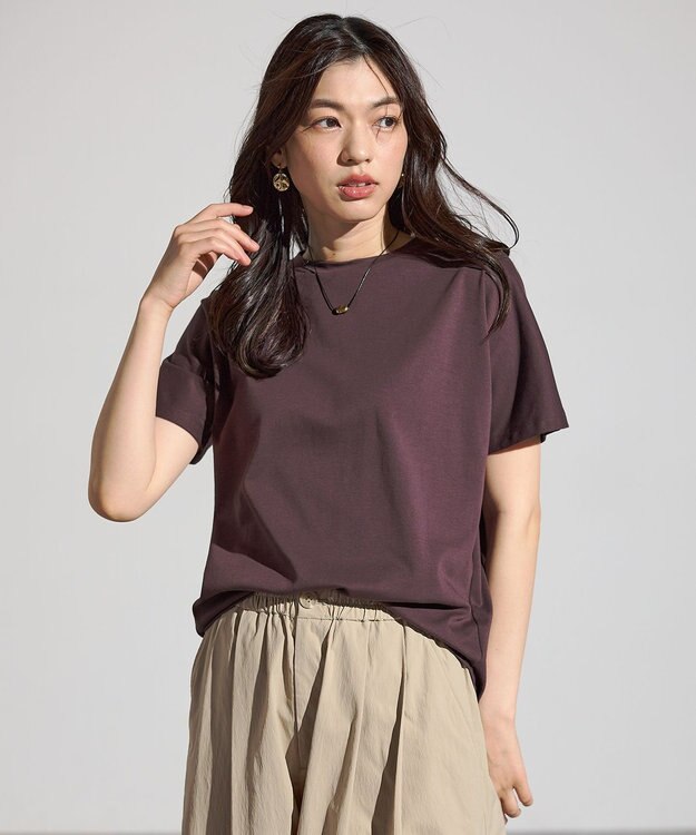 ANY 【新色追加/10色展開/洗濯機可/UVケア/接触冷感】プレミアムベーシック半袖Tシャツ ブラウン