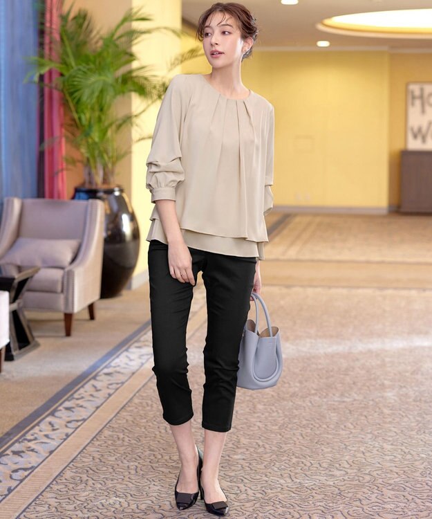 Tiaclasse 【新色追加・洗える】つまみタック袖レイヤードブラウス ライトベージュ