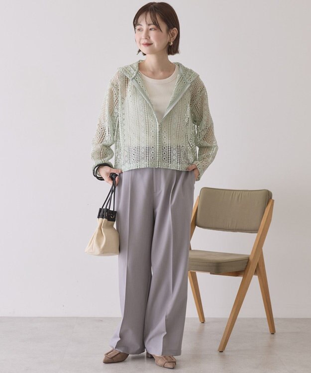 AMERICAN HOLIC 【先行予約】幾何学レースフードシャツ Light Green