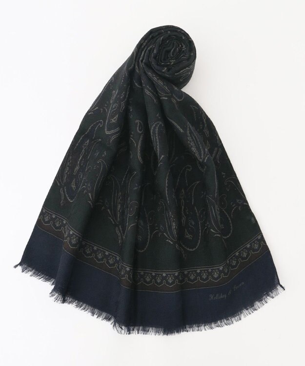 JOSEPH ABBOUD 【イタリア製】ペイズリーモチーフ ストール ダークグリーン系6