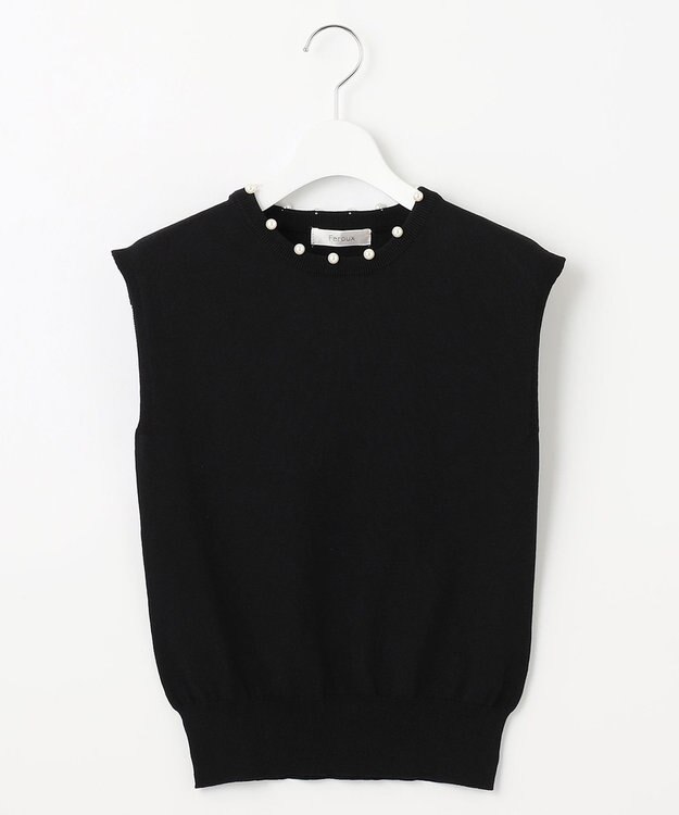 Feroux 【接触冷感】パール付きノースリーブ ニット ブラック系