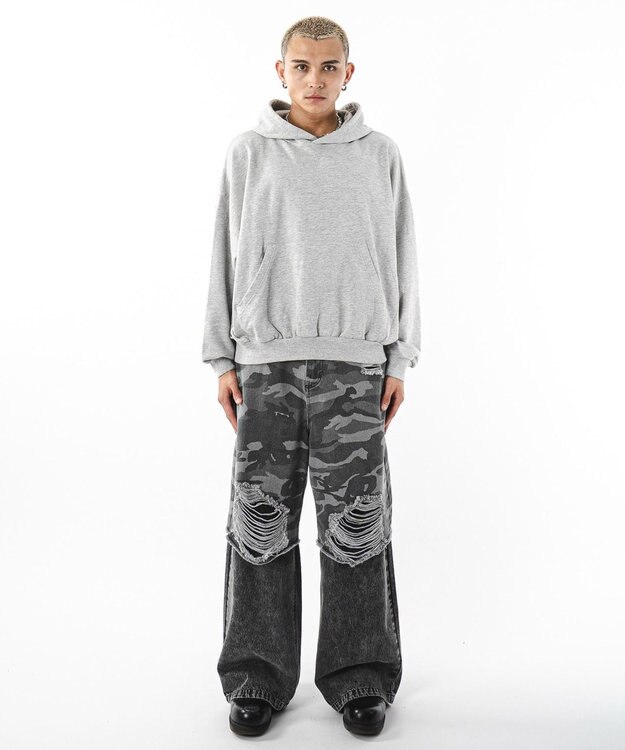 WEGO 【ユニセックス着用ITEM】バルーンクロップドプルパーカー 杢グレー