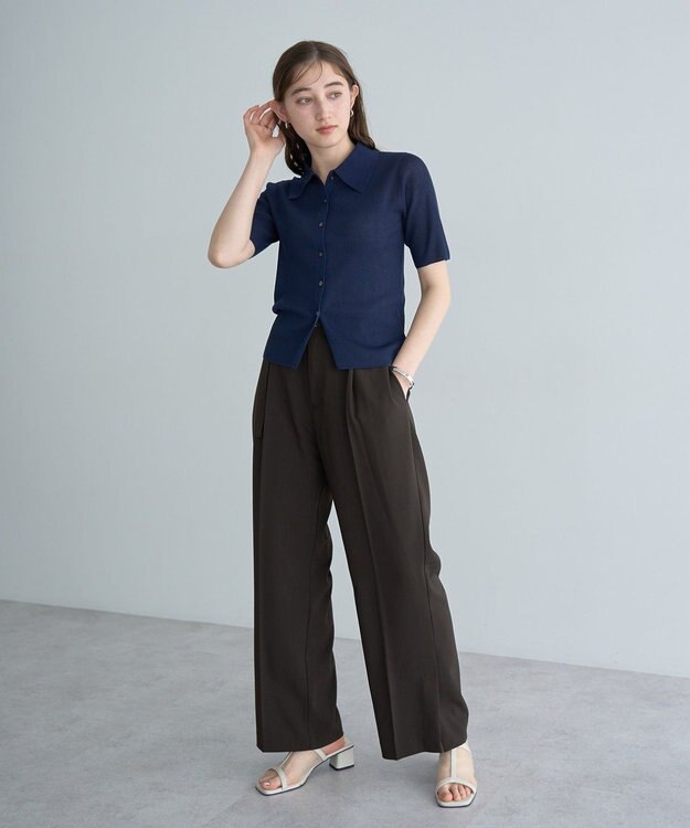 YECCA VECCA ベルト付きタックストレートパンツ Charcoal Gray