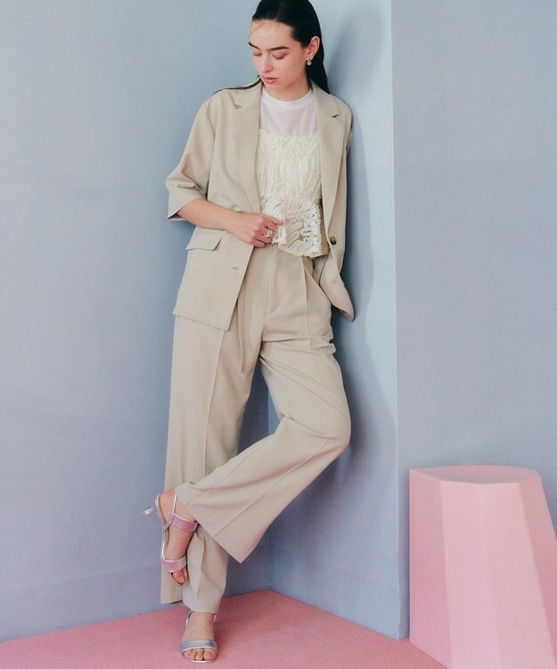 YECCA VECCA ベルト付きタックストレートパンツ Beige