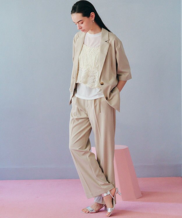 YECCA VECCA ベルト付きタックストレートパンツ Beige