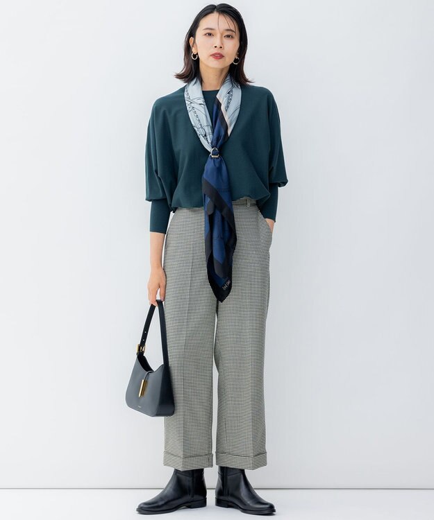 23区 【洗える】ガンクラブチェックストレッチ アンクル パンツ モノトーンチェック