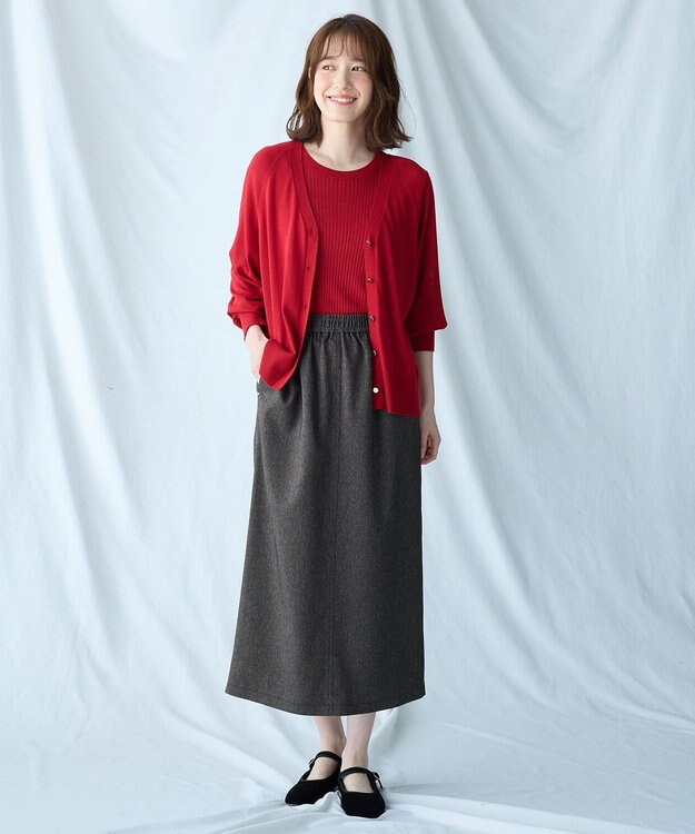 ANY 【2SET】ニットツインセット（半袖ニット＋Vネックカーデ） レッド