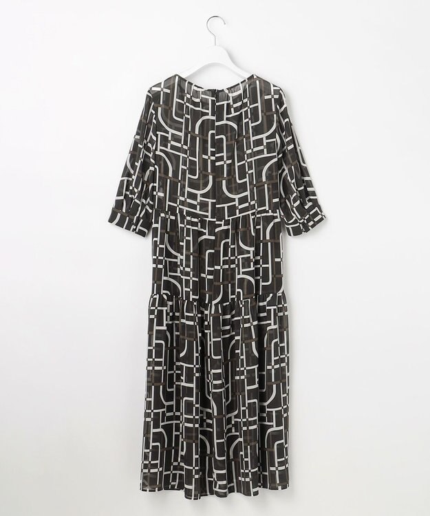 自由区 S ジオメトリックレトロプリント ワンピース グレーベース