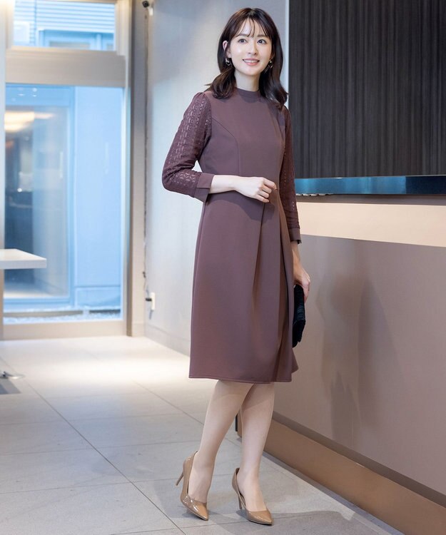 Tiaclasse L 【洗える】レーススリーブワンピース モーヴピンク