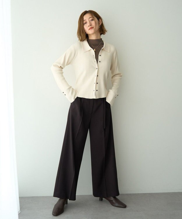 YECCA VECCA 金釦アクセントベルトワイドパンツ Dark Brown