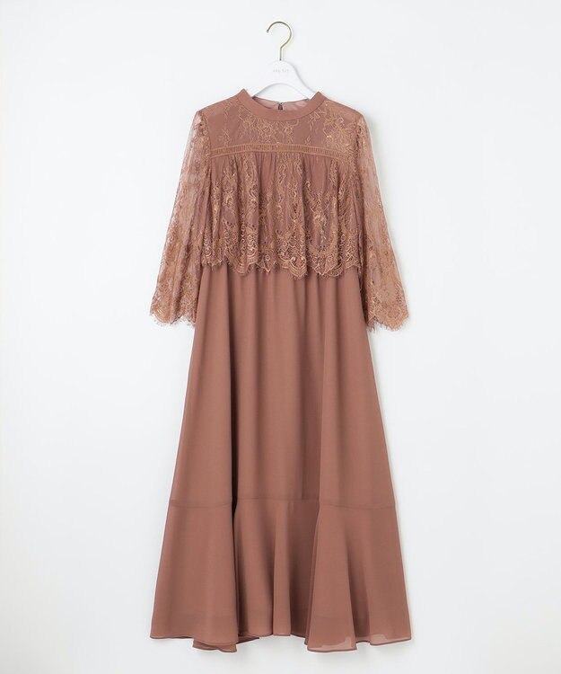 ANY SIS 【洗える】レーシーケープ ドレス テラコッタピンク