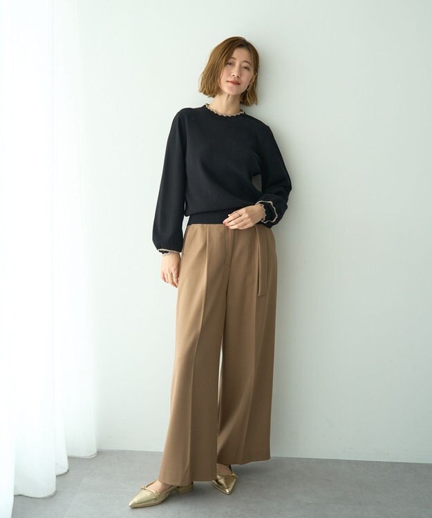 YECCA VECCA 金釦アクセントベルトワイドパンツ Beige