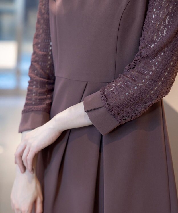 Tiaclasse L 【洗える】レーススリーブワンピース モーヴピンク