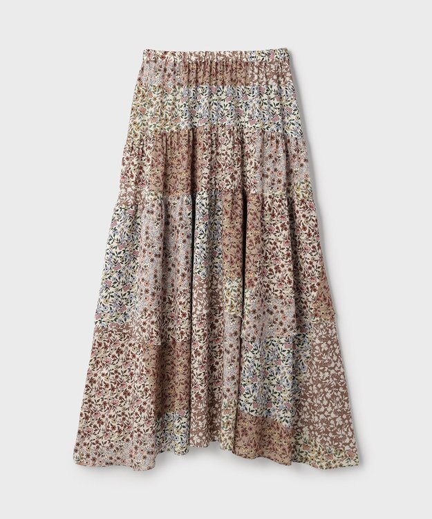 GRACE CONTINENTAL パッチワークプリントスカート ベージュ