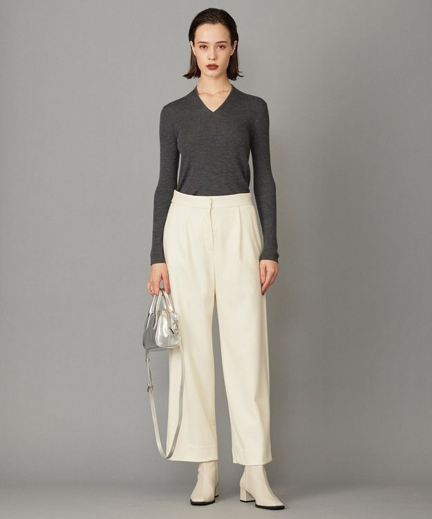 ICB 【洗える】エクストラファインメリノ Vネックプルオーバー ミディアムグレー系