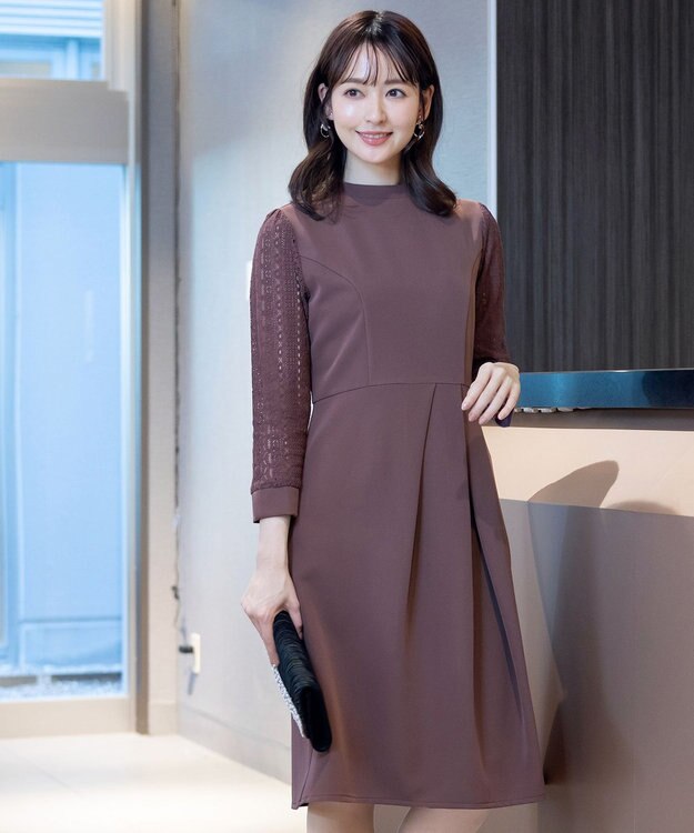 Tiaclasse L 【洗える】レーススリーブワンピース モーヴピンク
