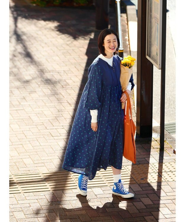 CRAFT STANDARD BOUTIQUE インド綿混キルト切替花柄ワンピース Blue