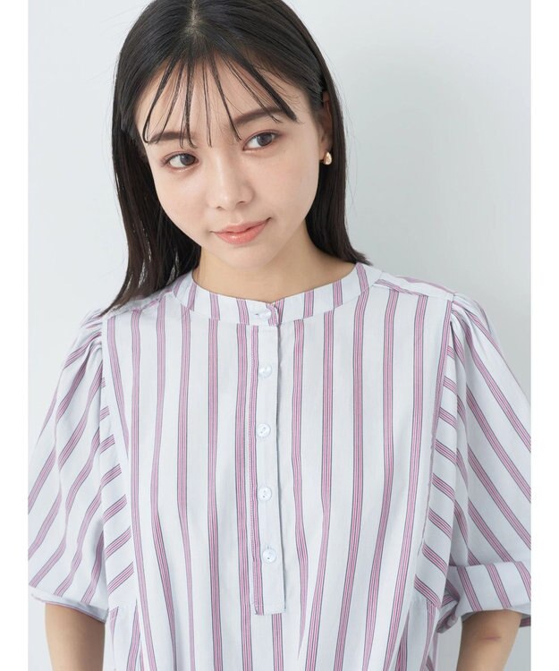 earth music&ecology ポプリンフレアワンピース Stripe Sax