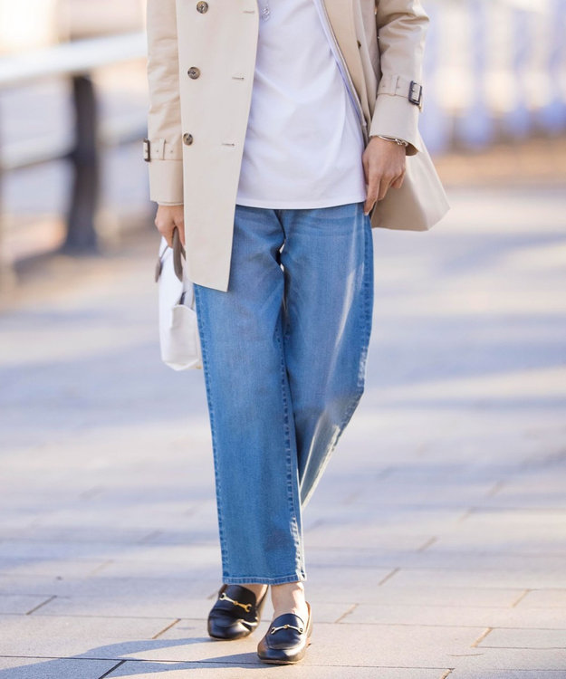 J.PRESS LADIES S 【洗える】BASIC STRETCH DENIM ボーイフィット パンツ ダルブルー系